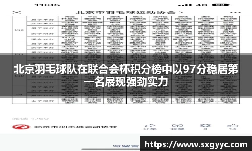 北京羽毛球队在联合会杯积分榜中以97分稳居第一名展现强劲实力